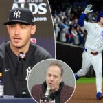 O New York Yankees deixou o defensor Cody Bellinger vestindo um boné e uma jaqueta dos Yankees enquanto falava em uma entrevista coletiva.