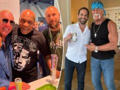 Mike Tyson e Ric Flair processam empresa de cannabis em US$ 50 milhões por suposto esquema de peculato Ric Flair, Mike Tyson e um homem barbudo posando juntos.
