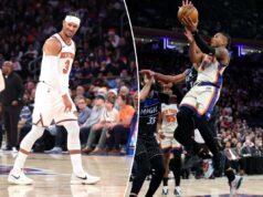 Miles McBride se aproxima do retorno dos Knicks com Josh Hart descartado para o jogo dos Hawks O armador do New York Knicks, Miles McBride (R), chuta para longe do pivô do Orlando Magic, Goga Bitadze (L), no segundo tempo no Madison Square Garden, em Nova York, domingo, 7 de dezembro de 2025.