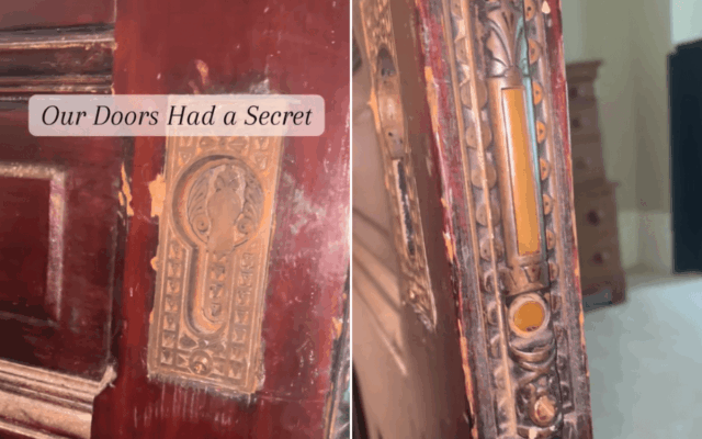 Mulher descobre botão 'secreto' em porta antiga e fica chocada Michaela Rose's doors had a secret.