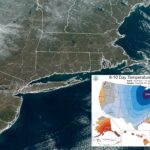 Mapa NOAA de previsão de temperatura de 6 a 10 dias para 1 a 5 de dezembro de 2025, mostrando as temperaturas esperadas nos EUA, Alasca e Havaí.