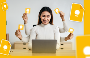 O Google Keep é o aplicativo de foco mais subestimado no Android – veja como eu o uso para me manter organizado Colagem mostrando mãos segurando um smartphone, conectadas a listas de verificação flutuantes do Google Keep, notas e etiquetas coloridas contra um fundo amarelo.