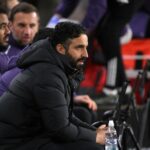 Ruben Amorim, técnico do Manchester United, durante a partida da Premier League entre Manchester United e Bournemouth em Old Trafford em 2025 em Manchester, Inglaterra. (Foto de Carl Recine/Getty Images)