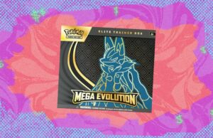 O Pokémon TCG: Mega Evolution Mega Lucario Elite Trainer Box está próximo do valor de mercado na Amazon O Pokémon TCG: Mega Evolution Mega Lucario Elite Trainer Box está próximo do valor de mercado na Amazon