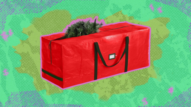 Saco de armazenamento Zober para árvores de Natal artificiais de 9 pés - plástico, à prova d'água - alças fortes, slot para cartão de etiquetagem - vermelho