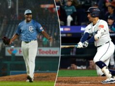 O apaziguador comercial dos nacionais, Jose Ferrer, para os Mariners pelo melhor prospecto de captura, Harry Ford Jose A. Ferrer nº 47 do Washington Nationals comemora após derrotar o Chicago White Sox durante o jogo no Nationals Park no sábado, 27 de setembro de 2025 em Washington, Distrito de Columbia.