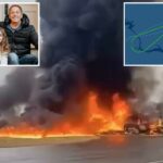 Um jato particular caiu e pegou fogo em uma pista.