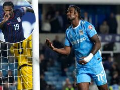 O clube Coventry City, jogador do Fringe USMNT, Haji Wright, exige o recorde de US $ 270 milhões do desesperado West Ham Haji Wright, do Coventry City, comemora seu segundo gol contra o Millwall.