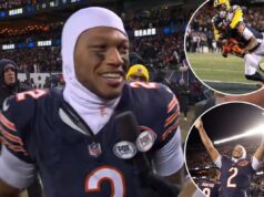 O entusiasmado DJ Moore comemora a manifestação dos Bears sobre os Packers em entrevista à NSFW TV O entusiasmado DJ Moore comemora a manifestação dos Bears sobre os Packers em entrevista à NSFW TV
