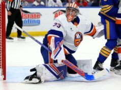 O goleiro dos Islanders marca um gol questionável na derrota: ‘o único cara que viu foi o árbitro’ David Rittich olha para trás em busca do disco durante a derrota dos Islanders por 3-2 nos pênaltis para os Sabres em 20 de dezembro de 2025.
