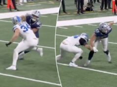 O lance final dos Cowboys foi paralisado devido à polêmica interferência de passe ofensivo na derrota Jake Ferguson foi chamado por interferência ofensiva no passe no final da derrota dos Cowboys.