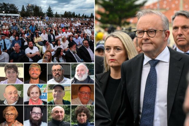 O primeiro-ministro australiano, Anthony Albanese, protestou ao enfrentar famílias enlutadas na vigília de Bondi, semana após o ataque terrorista
