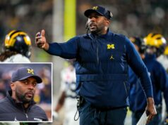 O técnico demitido do Michigan, Sherrone Moore, supostamente atacou uma mulher e a perseguiu por ‘meses’: ligação para o 911 Sherrone Moore, técnico do Michigan Wolverines, gesticula em campo.