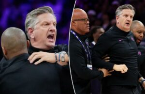 O técnico do Timberwolves, Chris Finch, teve que ser contido pela equipe ao ser expulso do jogo em cena selvagem A equipe restringe o técnico do Minnesota Timberwolves, Chris Finch, depois que um árbitro o expulsou por persegui-lo em uma convocação para o Oklahoma City Thunder no primeiro quarto no Target Center.