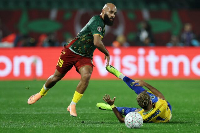 Bryan Mbeumo comemora gol do Manchester United x Liverpool.