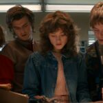 Maya Hawke como Robin Buckley, Joe Keery como Steve Harrington, Natalia Dyer como Nancy Wheeler e Charlie Heaton como Jonathan Byers em