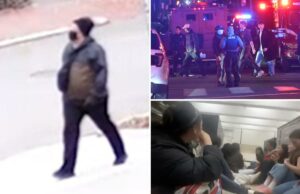 Outra imagem granulada de ‘pessoa de interesse’ no tiroteio em massa na Universidade de Brown mostra um homem atarracado mascarado, carregando uma bolsa tipo estilingue Uma pessoa interessada em um incidente da Brown University.