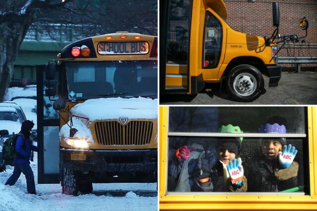 Pais de Nova York dizem que crianças 'congelam' em ônibus escolares elétricos obrigatórios durante o inverno brutal
