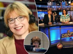 Pam Ward deixando a ESPN após uma corrida histórica de três décadas Duas mulheres usando fones de ouvido e microfones sorrindo para a câmera.