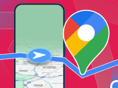 Parei de usar o Google Maps e este aplicativo Android me fez adorar dirigir novamente Uma pessoa segurando um smartphone com o logotipo do Google Maps ampliado na tela, contra um fundo de mapa estilizado com uma linha de rota de navegação azul atravessando-o.