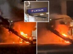 Passageiros em pânico escapam de avião após incêndio em aeroporto no Brasil envolver jato em fumaça Um avião da Latam Airlines foi engolido por fogo e fumaça na pista do Aeroporto Internacional de Guarulhos, em São Paulo, Brasil.