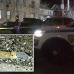 Cortador de caixa com cabo enrolado em fita adesiva em um chão manchado.