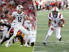 Previsão do estado de Missouri x estado de Arkansas: probabilidades, escolhas e melhor aposta para o Xbox Bowl Jogador nº 1 do Arkansas State correndo com futebol contra o Arkansas.