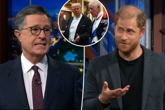 Príncipe Harry ataca Trump, incitando vaias durante esquete estranho no 'Late Show' com Stephen Colbert
