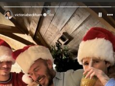 Queria que você estivesse aqui, Brooklyn! David Beckham e seus filhos celebram o Natal com chapéus festivos de Papai Noel após a farpa velada do filho mais velho David Beckham e seus filhos Romeo e Cruz pareciam alegres ao vestir chapéus de Papai Noel antes do Natal - enquanto o Brooklyn continua afastado da família