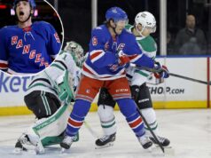 Rangers acreditam ter encontrado uma fórmula vencedora: ‘A intenção é tudo’ JT Miller luta por posição com Ilya Lyubushkin durante a vitória do Rangers no OT sobre os Stars em 2 de dezembro de 2025.