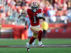 Ricky Pearsall Jr., do 49ers, luta contra lesões no tornozelo e no joelho para incendiar os Titãs Ricky Pearsall (1) do San Francisco 49ers torce o tornozelo após uma recepção contra Kevin Winston Jr. (23) do Tennessee Titans no primeiro quarto no Levi's Stadium em Santa Clara, Califórnia, no domingo, 14 de dezembro de 2025. Ele permaneceria no jogo. (Nhat V. Meyer/Grupo de Notícias da Bay Area)