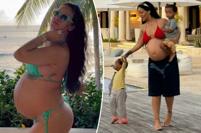 Rihanna cobre sua barriga com joias em foto de gravidez nunca antes vista
