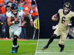 Saints x Titans, Jaguars x Colts: probabilidades e escolhas da Semana 17 da NFL O quarterback do Jacksonville Jaguars, Trevor Lawrence, corre para um touchdown contra o Denver Broncos.