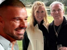 Show surpresa de sete dígitos de Ricky Martin no compromisso de um advogado Ricky Martin Thomas J Henry e Elena Alvarez Getty Composto