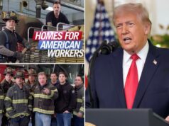 Sindicatos pedem ao presidente Trump que liberte Fannie Mae e Freddie Mac do controle governamental Foto do presidente Trump com bombeiros e um caminhão de bombeiros, com