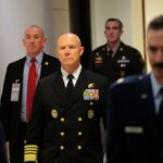 Adm. Frank Bradley departs from the U.S. Capitol after closed door classified meetings to discuss the strikes on suspected drug boats, December 4, 2025 in Washington, DC. (Photo by Anna Moneymaker/Getty Images)