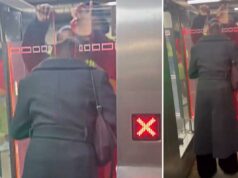 Suspeito de espancamento de tarifa fica preso na nova catraca do MTA, mostra vídeo selvagem Uma pessoa com um casaco preto tenta entrar na catraca do metrô mostrando um símbolo 'X' vermelho.