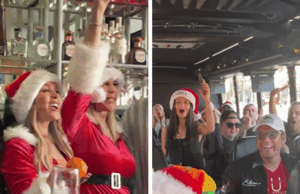 Tamra Judge e Vicki Gunvalson usam roupas de Papai Noel combinando no TMZ Brunch Tour 121625_tmz_brunch_tour_kal