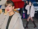 Taylor Swift exibe as pernas em uma minissaia xadrez enquanto se dirige para o Late Show com gravação de Stephen Colbert em Nova York