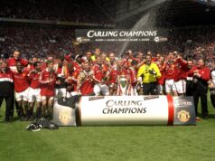 Temporada 1999/00 do Manchester United, posição final, artilheiro, jogos memoráveis David Beckham comemora com Ole Gunnar Solskjaer contra o West Ham