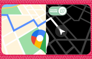 Testei o novo modo de economia de energia do Google Maps por mais de 320 quilômetros; aqui está o que você precisa saber Uma pessoa segurando um smartphone com o logotipo do Google Maps ampliado na tela, contra um fundo de mapa estilizado com uma linha de rota de navegação azul atravessando-o.