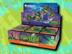 The Magic: The Gathering Teenage Mutant Ninja Turtles Play Booster Box agora está abaixo do valor de mercado na Amazon Principais cartões MTG de Teenage Mutant Ninja Turtles em um fundo verde estampado