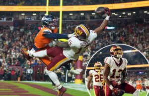 Treylon Burks, do Commanders, impressiona os fãs da NFL com incrível recepção para touchdown O comandante Treylon Burks impressionou os fãs no domingo à noite com uma notável recepção para touchdown com uma mão contra o Broncos.