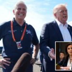 O presidente Donald Trump fala com repórteres ao lado do executivo do condado de Nassau, Bruce Blakeman.