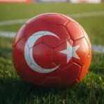 A bola exibe com destaque a bandeira turca. Turquia ordena prisão de jogadores de futebol de primeira linha e autoridades em investigação de jogos de azar