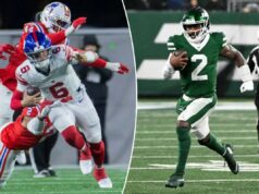 Tyrod Taylor recebe aviso de Jaxson Dart enquanto Giants QB assume uma curva de aprendizado de dupla ameaça Tyrod Taylor correndo com a bola de futebol para uma primeira descida.