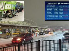 Viajantes de férias ficam presos no aeroporto JFK enquanto a tempestade de inverno provoca centenas de cancelamentos de voos Viajantes de férias ficam presos no aeroporto JFK enquanto a tempestade de inverno provoca centenas de cancelamentos de voos