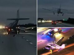 Vídeo de cair o queixo mostra avião batendo em carro na rodovia interestadual da Flórida, ferindo motorista Vídeo de cair o queixo mostra avião batendo em carro na rodovia interestadual da Flórida, ferindo motorista