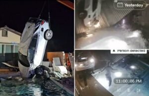 Vídeo selvagem mostra carro em alta velocidade decolando e ejeta o motorista na piscina do quintal de Nevada Vídeo selvagem mostra carro em alta velocidade decolando e ejeta o motorista na piscina do quintal de Nevada