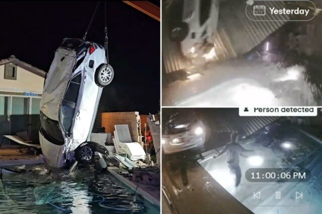 Vídeo selvagem mostra carro em alta velocidade decolando e ejeta o motorista na piscina do quintal de Nevada
